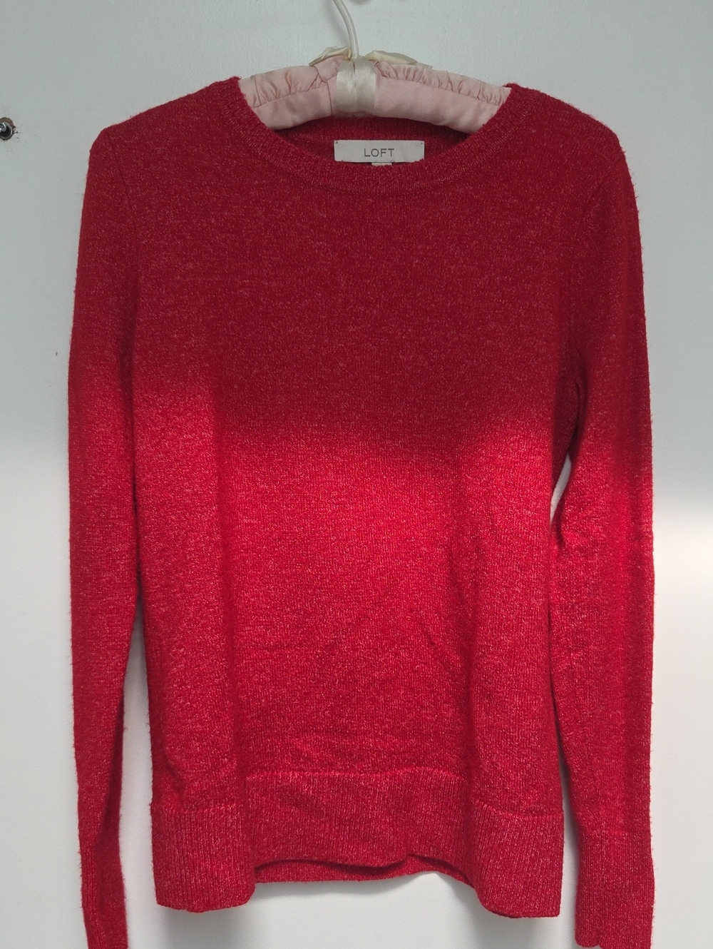 LOFT  Red Marled Crewneck Sweater w Pearl Detailing On Sleeves